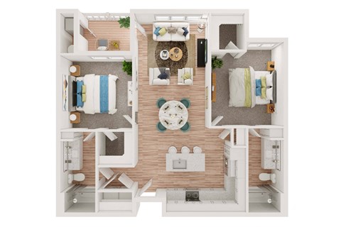 Floor plan for 2 beds, 2 baths, 1120 sqft